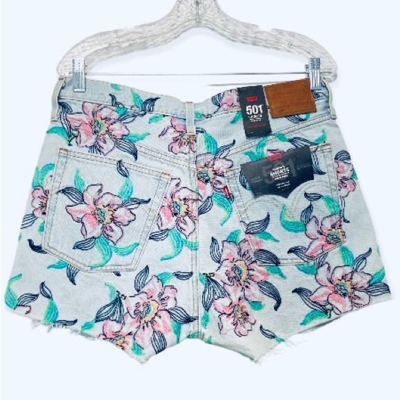 Levi’s 501 High Rise Denim Floral Embroidery Beautiful Shorts Size:31